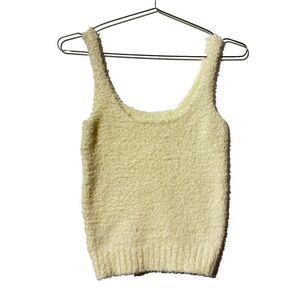 Skims Women's Cozy Knit Boucle Tank White S/M Solid Sleeveless Scoop Neck